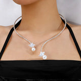 Pearl Rhinestone Collar Necklace Choker for Women