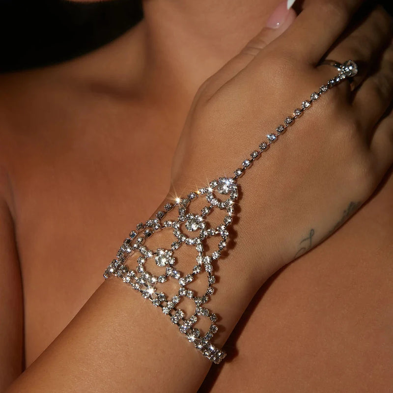 Crystal Ring Hand Chain Christmas Rhinestone Bracelet Jewelry