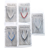 XSBODY Pearl V-Shaped Necklace Sets for Bridal Women Rhinestone Earring Wedding