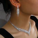 XSBODY Pearl V-Shaped Necklace Sets for Bridal Women Rhinestone Earring Wedding