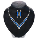 XSBODY Pearl V-Shaped Necklace Sets for Bridal Women Rhinestone Earring Wedding