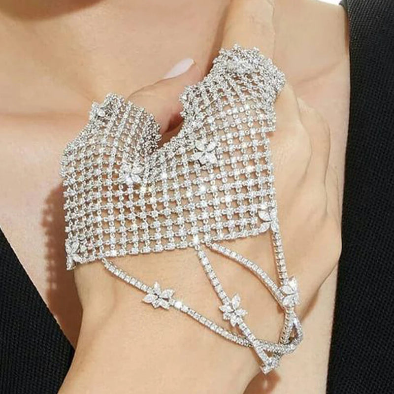 Mesh Flower Bracelet Women Wedding Rhinestone Y2K Bridal Jewelry