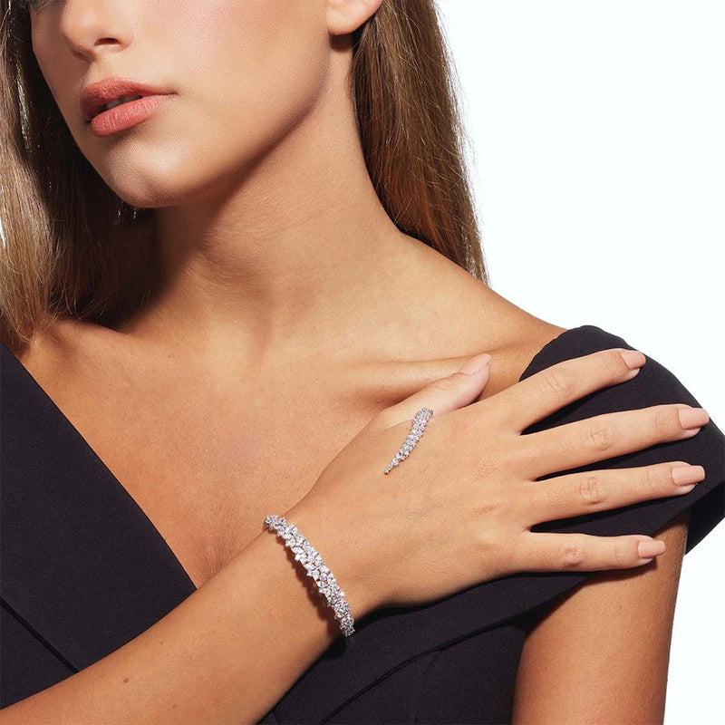CZ Palm Chain Hand Bracelet with Ring Harness Bangle