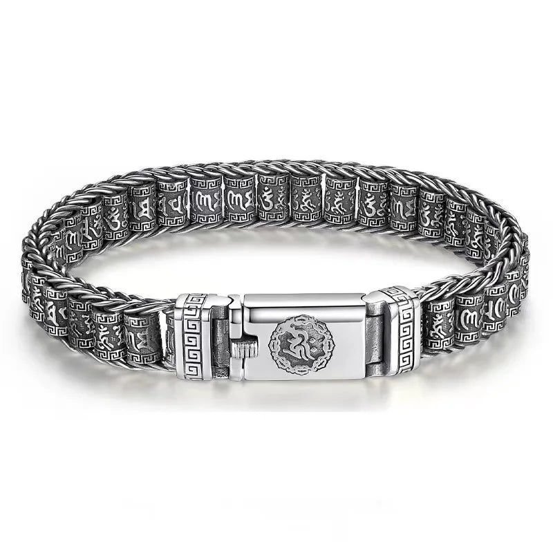 Lucky Buddhist Sutra Bracelet for Men Retro Six-Word Spell Accessories