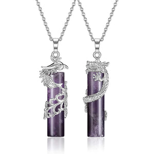 XSM Dragon Phoenix Crystal Necklaces Couples Natural Stone Yin Yan