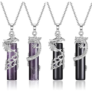 XSM Dragon Phoenix Crystal Necklaces Couples Natural Stone Yin Yan