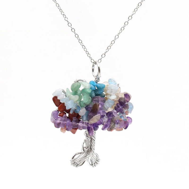 7 Chakra Healing Crystal Necklace Tree of Life Pendant