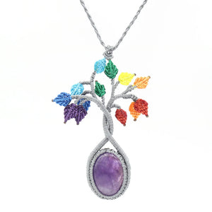 Tree of Life 7 Chakras Crystal Pendant Necklace for Women