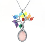 Tree of Life 7 Chakras Crystal Pendant Necklace for Women