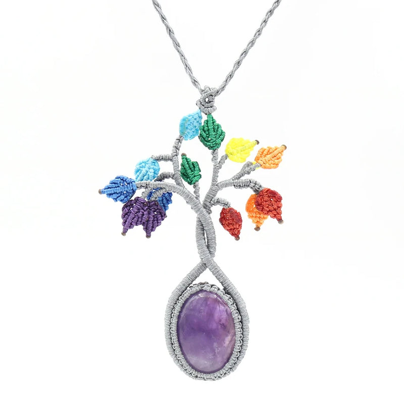 Tree of Life 7 Chakras Crystal Pendant Necklace for Women