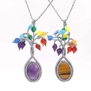 Tree of Life 7 Chakras Crystal Pendant Necklace for Women