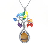 Tree of Life 7 Chakras Crystal Pendant Necklace for Women