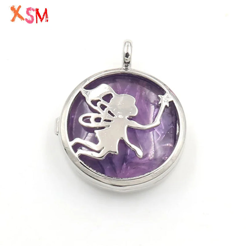Fairy Butterfly Hollow Locket Natural Amethyst Pendant