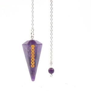 XSM Healing Crystal Pendulum Chakra Symbols Hexagonal Pointed Stone Pendant