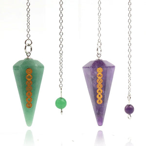 XSM Healing Crystal Pendulum Chakra Symbols Hexagonal Pointed Stone Pendant