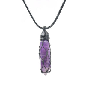 XSM Healing Hexagonal Crystal Point Pendant Necklace Wax Rope Wrapped Unisex