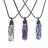 XSM Healing Hexagonal Crystal Point Pendant Necklace Wax Rope Wrapped Unisex
