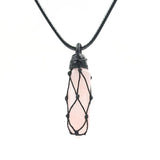 XSM Healing Hexagonal Crystal Point Pendant Necklace Wax Rope Wrapped Unisex