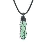 XSM Healing Hexagonal Crystal Point Pendant Necklace Wax Rope Wrapped Unisex