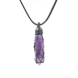 XSM Healing Hexagonal Crystal Point Pendant Necklace Wax Rope Wrapped Unisex