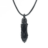 XSM Healing Hexagonal Crystal Point Pendant Necklace Wax Rope Wrapped Unisex