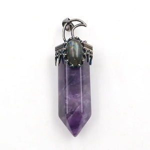 Hexagonal Column Pendant Natural Stones Labradorite Jewelry Making