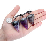 XSM Amethyst Rose Quartz Crystal Chakra Triangle Pendant Necklace