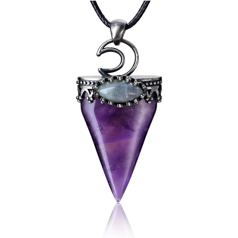 XSM Amethyst Rose Quartz Crystal Chakra Triangle Pendant Necklace