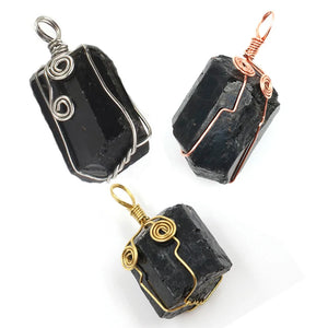 XSM Tourmaline Irregular Pendant Wire Winding Chakra Reiki Schorl Raw Stones