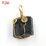 XSM Tourmaline Irregular Pendant Wire Winding Chakra Reiki Schorl Raw Stones