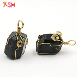 XSM Tourmaline Irregular Pendant Wire Winding Chakra Reiki Schorl Raw Stones