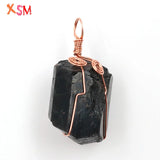 XSM Tourmaline Irregular Pendant Wire Winding Chakra Reiki Schorl Raw Stones