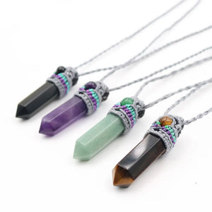 XSM Rose Quartz Crystal Necklace DIY Braided Reiki Pendant