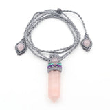 XSM Rose Quartz Crystal Necklace DIY Braided Reiki Pendant