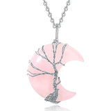Rose Quartz Water Drop Pendant Tree of Life Necklace