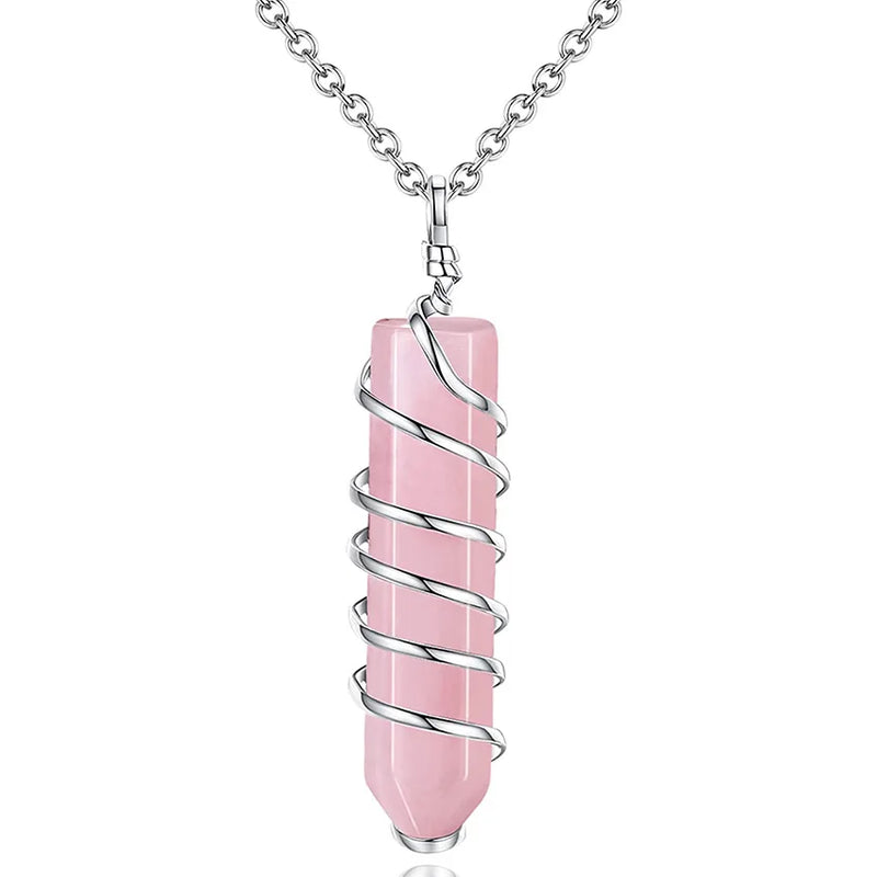 Rose Quartz Water Drop Pendant Tree of Life Necklace