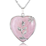 Rose Quartz Water Drop Pendant Tree of Life Necklace