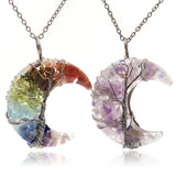 XSM Tree of Life Moon Pendant Necklace Reiki Healing Crystal Stone Jewelry