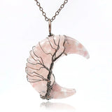 XSM Tree of Life Moon Pendant Necklace Reiki Healing Crystal Stone Jewelry
