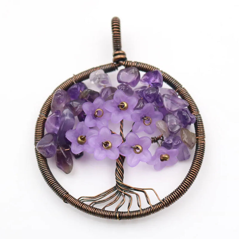 XSM Tree of Life Pendant Natural Gravel Chips Wire Winding Flower Jewelry Making