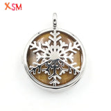 Snowflake Pattern Pendant Amethyst Red Stone Silver Locket Reiki Jewelry