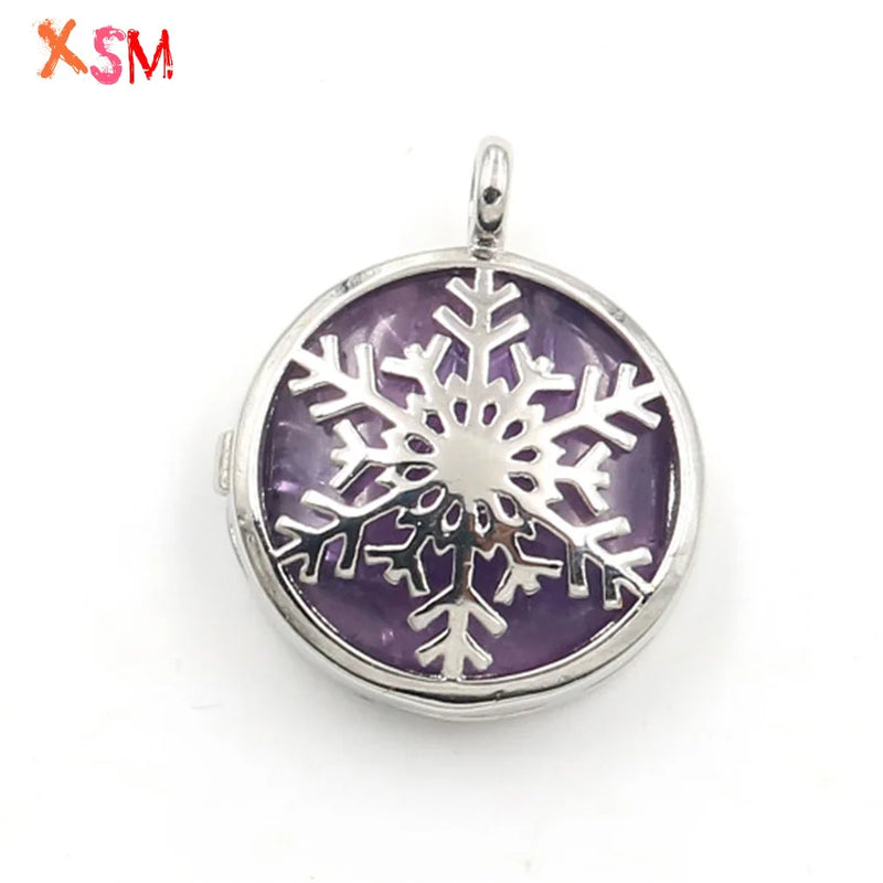 Snowflake Pattern Pendant Amethyst Red Stone Silver Locket Reiki Jewelry