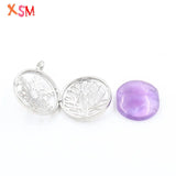 Snowflake Pattern Pendant Amethyst Red Stone Silver Locket Reiki Jewelry