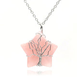XSM Rose Quartz Crystal Pentagram Pendant Necklace