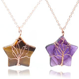XSM Rose Quartz Crystal Pentagram Pendant Necklace