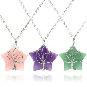 XSM Rose Quartz Crystal Pentagram Pendant Necklace