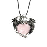 Vintage Pterosaur Dragon Necklace Natural Stone Crystal Pendant Jewelry