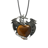 Vintage Pterosaur Dragon Necklace Natural Stone Crystal Pendant Jewelry