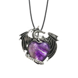 Vintage Pterosaur Dragon Necklace Natural Stone Crystal Pendant Jewelry