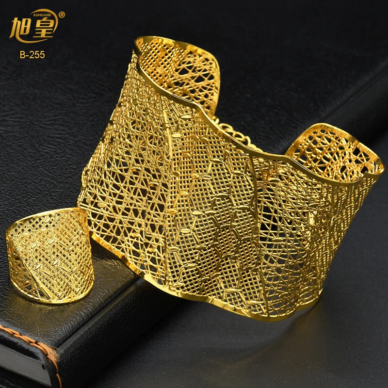 Dubai Plated Bangles With Ring Nigerian Wedding Party Bracelet